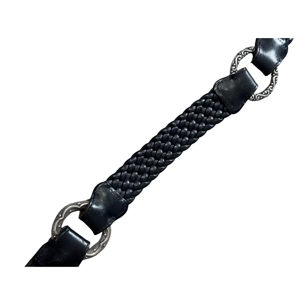 Brighton B30933‎ Black Braided Leather Belt Silver Ornate Buckle Size 34